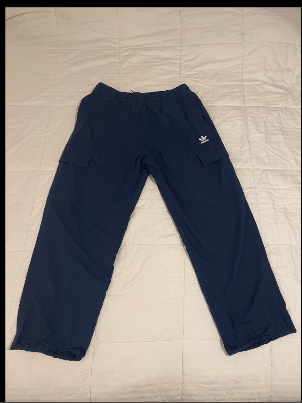 NWOT Adidas Originals Trileaf Navy Blue Cargo Pants Men’s Large Elastic Waist